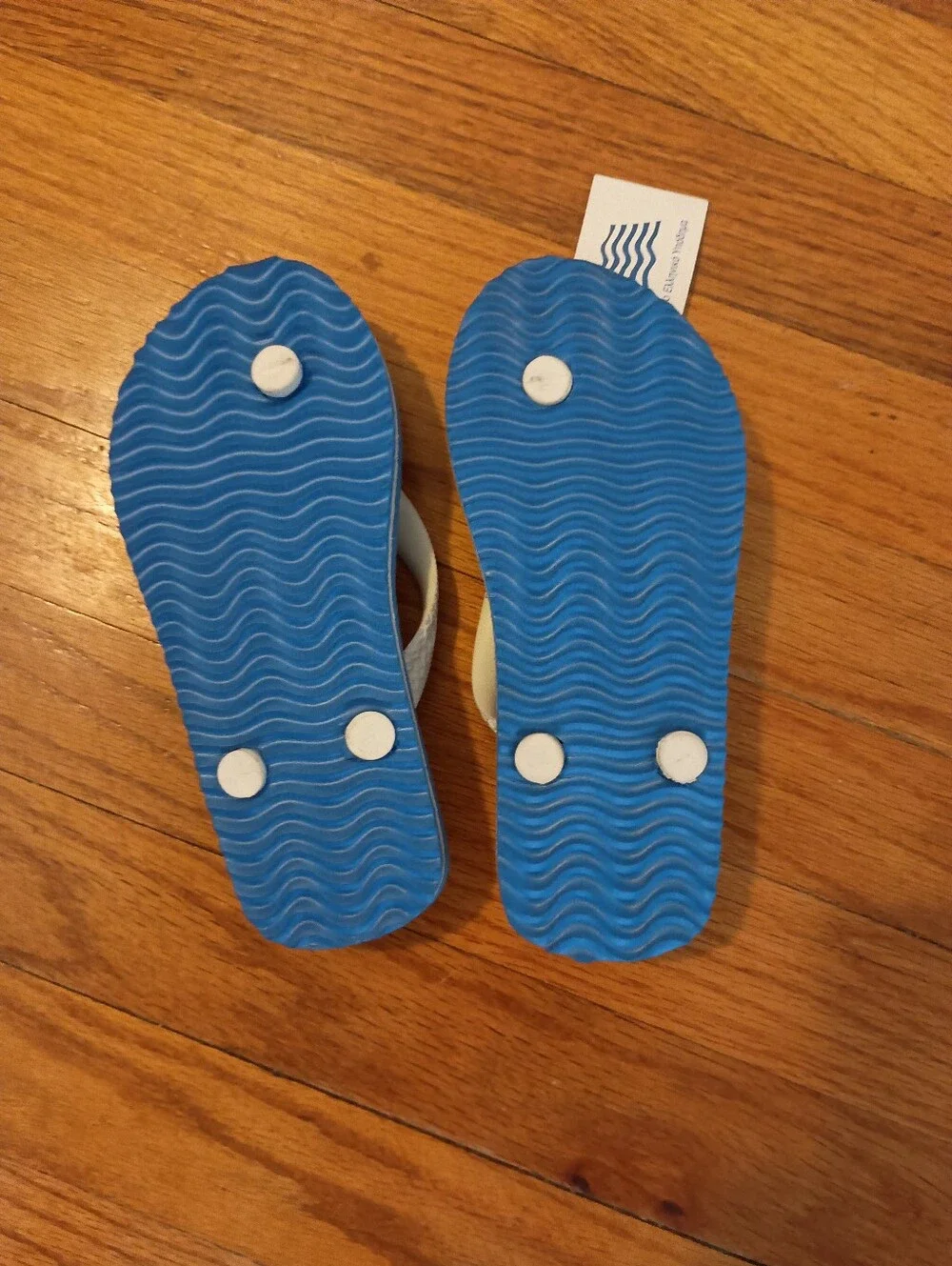 NWT Kids Blue Greek Greece Flip-Flops with White Straps & Flash 1Y